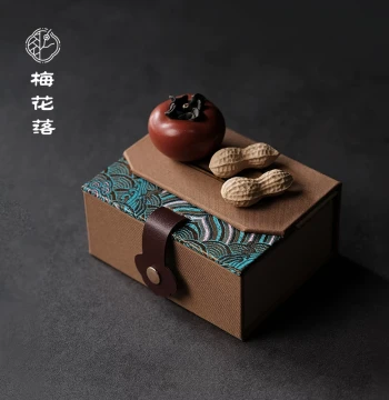 Plum Blossom Falls Zisha Persimmon Tea Pet, Peanut Ornament, Good Things Come in Pairs, Handmade Simulation, Keepable Ceramic Tea Play, Gift Box Set