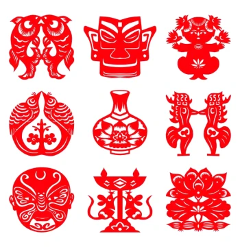 Axially Symmetric Paper Cutting Graphics, Handmade Double Fish, Sanxingdui Facial Masks, Blue and White Porcelain, Bronze Works, Paper Cutting Paintings