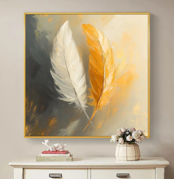 Dafen Village Hand-Painted Oil Painting Nordic Abstract Light Luxury Feather Living Room Decorative Painting Square Restaurant Bedroom Textured Wall Art