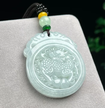 Burmese Jade Authentic Grade A Natural Jadeite Qilin Pendant, Jade Qilin Auspicious Beast Jade Amulet for Men and Women with Certificate