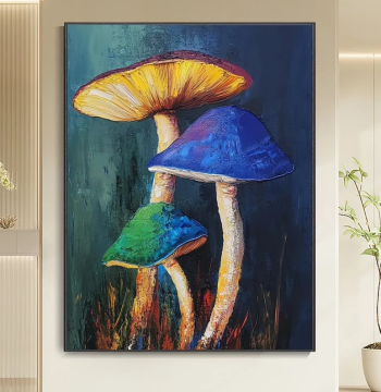 Dafen Village Pure Hand-Painted Oil Painting: Nordic Abstract Art Mushroom Healing Style, Living Room Decorative Painting for Bedroom and Dining Room