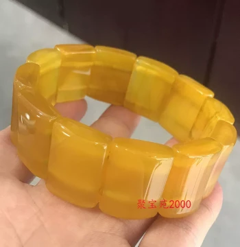 Natural Brazilian Yellow Agate Bracelet Unisex Ice-Translucent Yellow Chalcedony Raw Stone Hand Row Jade Beaded Bracelet Gift