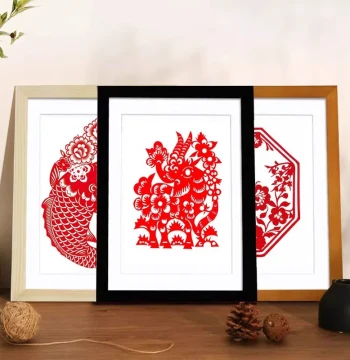 Chinese Paper-cut Art Framed Mounting 8K 4K Cross-stitch Photo Frame Wall-mounted Hand-carved Paper Works Solid Wood Frame A3 A4