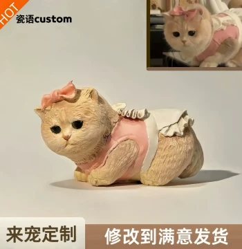 Pet Merchandise Photo Custom Ornament Figure, Birthday Gift, Ceramic Handmade Cat Dog Sculpture Commemorative