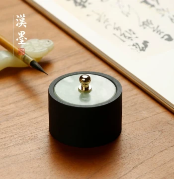 Small Ink Pot Jade Small Inkstone, Dedicated for Small Regular Script Calligraphy with Lid, Raw Stone Material Hotpot Ink Slab, Mini Duan Inkstone Luowen Inkstone