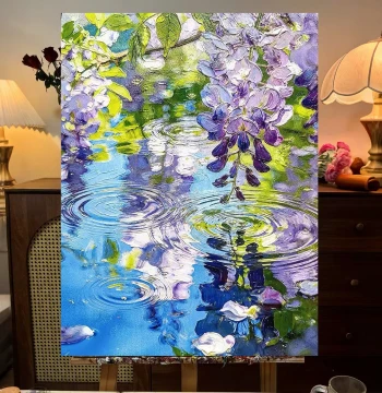 Hand-Painted Style Thick-Textured Wisteria Bedroom Headboard Wall Art, Light Luxury Art for Living Room, Entryway, and Dining Room