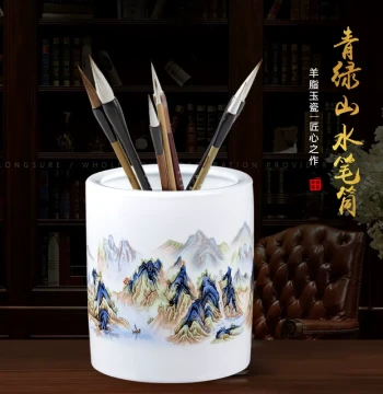Jingdezhen Ceramic Pen Holder Ornament, Chinese Style Blue and White Porcelain, Light Luxury Creative Retro Large Handmade Brush Pot