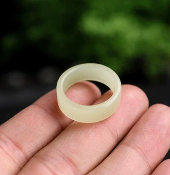 Xinjiang Hetian Jade Ring for Men and Women, Plain Surface Yellow Mouth Jade Thumb Ring, Square Jade Band, Couple's Yellow Jade Ring