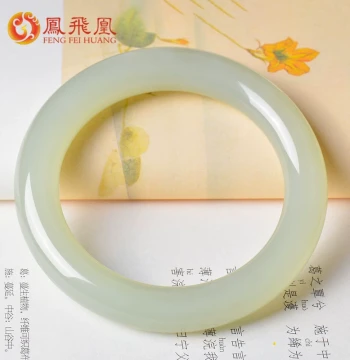 Fengfeihuang Hetian Jade Qingshui Bangle Women's Jade Bracelet Fat Round Bar Lady's Bangle Natural Genuine Jade with Certificate