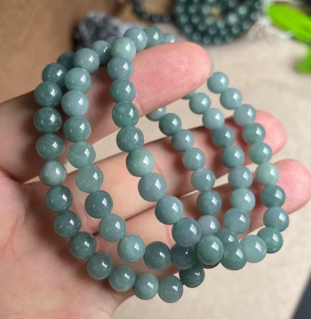 Longciyuan Raw Mine Jadeite Source Grade A 7mm Ice-Glutinous Blue Water Bracelet Single Circle Round Bead Hand Chain Jade Bracelet