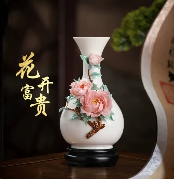 Dongfang Nitu Blooming Flowers Riches Ceramic Handmade Porcelain Flower Vase Ornament Chinese Style Living Room Flower Arrangement Art Decoration