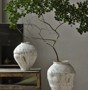 New Wabi-Sabi Zen Style Ornament Coarse Pottery Jar Handmade Dried Flower Arranger Homestay Hotel Retro Hydroponic Ceramic Vase