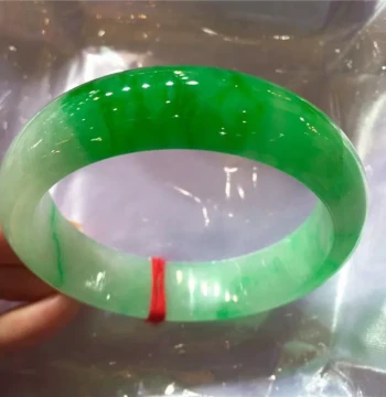 Ice-Type Floating Bright Green Myanmar Old Mine Jadeite Bangle, Imperial Green Wide Version Jade Bangle, Treated Jadeite