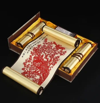 Paper-Cut Hanging Scroll Silk Decorative Painting: Chinese Style Specialty Gift for Foreigners, Travel Souvenir, Handicraft Roll