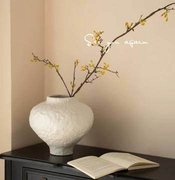 High-End Living Room Vase, Retro Nostalgic Pure Handmade Ceramic Decor, Hydroponic Flower Arrangement Dried Flower Dining Table Large-Belly Flower Vessel