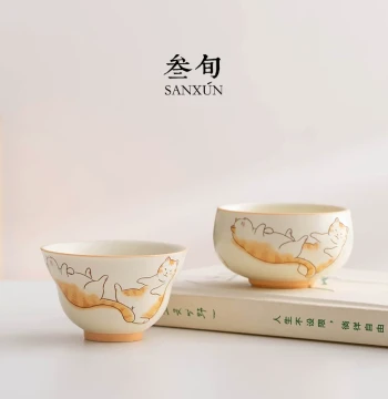 Sanxun Lucky Cat Master Cup Tea Cup Cute Ceramic Tea Drinking Single Cup Simple Home Personal Exclusive Tasting Cup