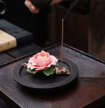 Pure Handmade Intangible Cultural Heritage Ceramic Incense Holder, Line Stick Burner for Home Indoor Sandalwood Aromatherapy, Tea Table Ornament