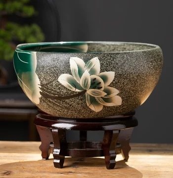Handmade Ceramic Fish Tank, Desktop Living Room Ornament, Bowl Lotus Basin, Water Lily Planter, Classroom Science Hydroponic Container, Turtle Tank
