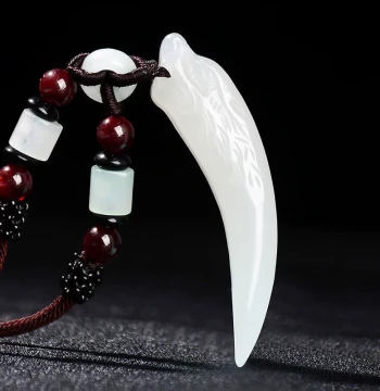 Hetian Jade Wolf Tooth Pendant Men's Necklace Dominating Wolf Tooth White Jade Pendant Women's Couple Jade Jewelry Gift for Boyfriend