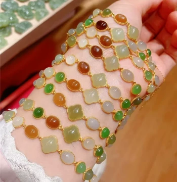 Natural Hetian Jade Jasper Sugar Material Smoky Purple Green Jade Sterling Silver Inlaid Bracelet, Original Design Women's Jade Gift
