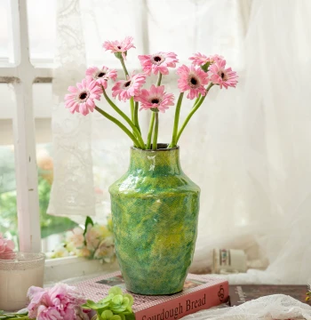 Ceramic Vase French Retro Pastoral Style Hand-Painted Oil Painting Art Premium Flower Arrangement Fresh Flowers Living Room Entryway Decor
