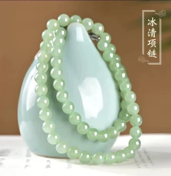 Hetian Jade Necklace for Women, Green-White Jasper and Jasperite Necklace, Icy Base Clear Water Green Jade Chain, Gift for Mom