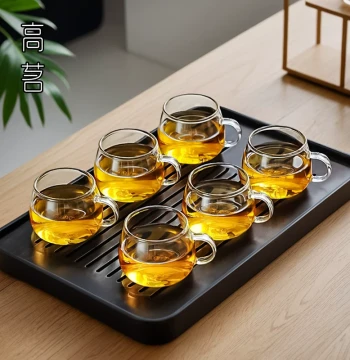 Guest Teacup Set of 6 with Handles Glass Tasting Cups Transparent Home Kung Fu Tea Small Cups Master Cup
