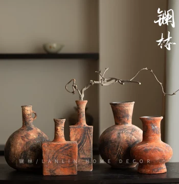 Coarse Pottery Creative Handmade Small Flower Vessel Homestay Desktop Zen Ceramic Small Vase Home Niche Hydroponic Ornament Red Pottery