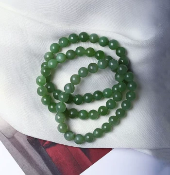 Natural Hetian Jade Russian Material Jasper Round Bead Single-Loop Bracelet, Women's Ice-Transparent Jade Hand Jewelry