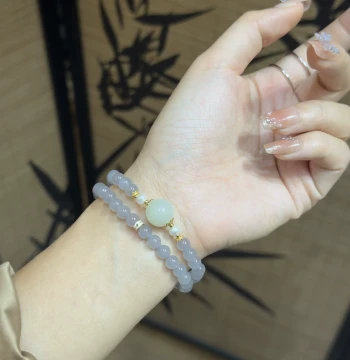 Xinjiang Hetian Jade Smoky Purple Double-Loop Bracelet Women's Jade Beaded Bracelet Gift for Girlfriend Best Friend Birthday New Year