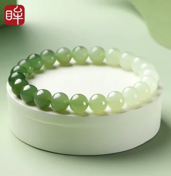 Yinxiangmou Hetian Jade Bracelet for Men and Women, Gradient Qingshui Round Bead Single Loop Jade Hand Chain, Authentic Birthday Gift