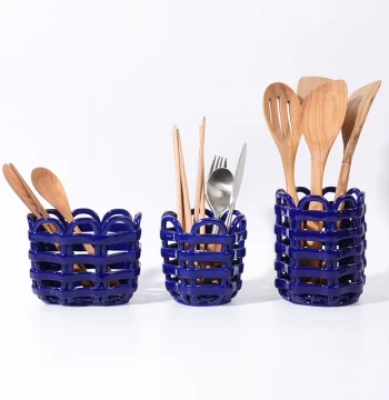 oakliving Household Kitchen Chopstick Holder Tableware Knife Fork Spoon Storage Pot Spatula Ceramic Handwoven Ornament
