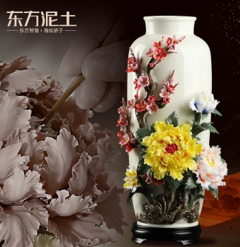 Dongfang Nitu Chinese Handmade Ceramic Flower Vase Ornament, Living Room Flower Arrangement, Antique Shelf Porcelain Decorative Craft