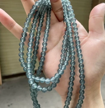 "Collector Grade" Natural Type A Jade Jadeite High-Ice Sky Blue Water Necklace 108 Beads Sweater Chain Round Bead Bracelet