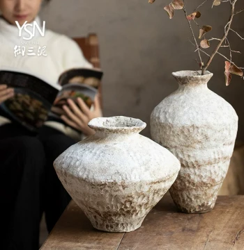 Yusanni Retro Ceramic Vase - Handmade Coarse Pottery Jar for Ikebana, Living Room Decor, Entryway, Homestay, and Tea Room - Wabi-Sabi Zen Style