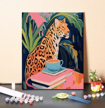 Digital Oil Painting DIY Hand-Filled Minimalist Flat Style Spotted Leopard Decor Art Hand-Painted Coloring Oil Canvas