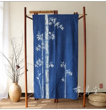 Bu Ming Tang Tie-Dye Door Curtain Collection, Plant-Based Indigo Dyed Japanese-Style Fabric Curtains, Hand-Tied Plum Blossom and Rabbit Patterns
