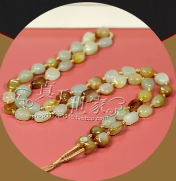 Hetian Colorful Jade Seed Material Necklace, Unisex Yellow Qin Skin Rough Stone Necklace with Jade Cord, Versatile Style