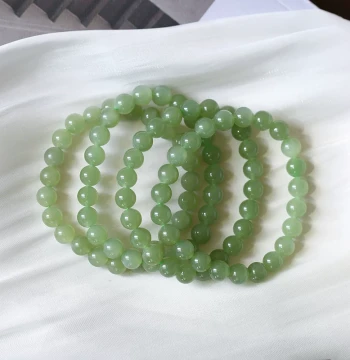 Natural Hetian Jade Qinghai Material Green Jade Ice Clear Water Round Bead Bracelet Men's and Women's Jade Bracelet Jewelry Gift