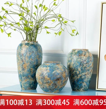 Jingdezhen Ceramic Vase Manufacturer - Handmade Coarse Pottery Jar, Retro Nostalgic Modern Minimalist Flower Pot for Dried Flowers and Arrangements