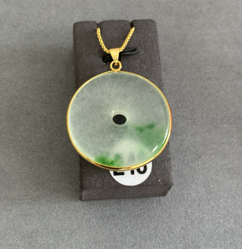 Natural Myanmar Type A Jadeite Ice-Glazed Floating Flower Peace Buckle Pendant Women's Jade Necklace Safety Peace Charm
