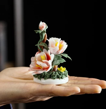 Unique Creative Premium Tea Pet Ceramic Flower Handcrafted Ornament, Teaware Accessory for Tea Space, Tea Room, and Tea Table Decoration
