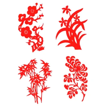 Traditional Paper Cutting Window Flowers, Children's Handicraft Folk Culture Round Flowers, Plum Orchid Bamboo Chrysanthemum Bird Patterns, Chinese Style Paper Cutting