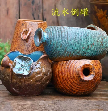 Creative Handmade Ceramic Pot Water Feature Ornament for Courtyard Landscaping, Glaze-Free Hydroponic Flower Pot, Vintage Large Clay Jar
