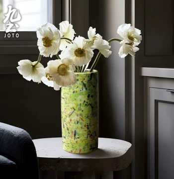 Jiutu Handmade Ceramic Flower Vessel Creative Oil Painting Style Vase Home Decor Flower Arrangement Ornament Art Retro Soft Furnishing