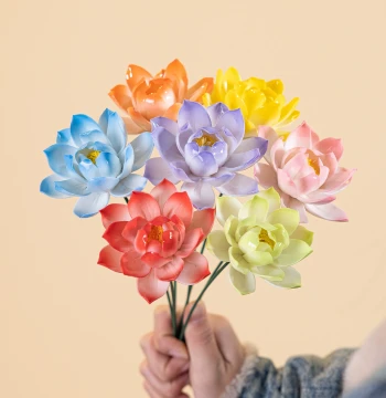 Handmade Ceramic Lotus Underglaze Simulation Eternal Flower Bouquet, Home Decor, Buddha Offering, Gift Ornament with Vase