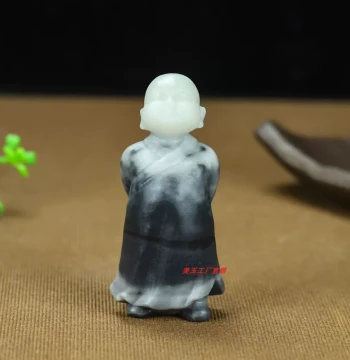 Hetian Jade Blue-and-White Clever Color Little Monk Hand Piece, Home Jade Small Ornament