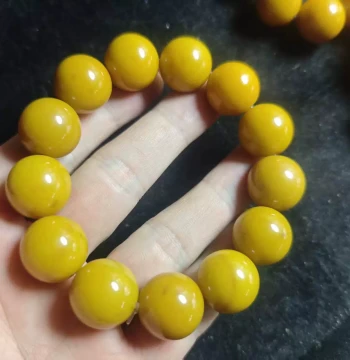 Natural Old Huanglong Jade Bracelet, 18mm 20 Round Bead Bracelet, Ben Ming Year Amber-colored Jade Agate Yellow Jadeite Accessory