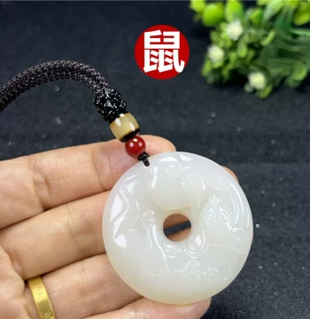 Hetian Jade Peace Buckle Twelve Zodiac Pendant for Men and Women, Natural Jade Necklace, Zodiac Round Ben Ming Year Gift