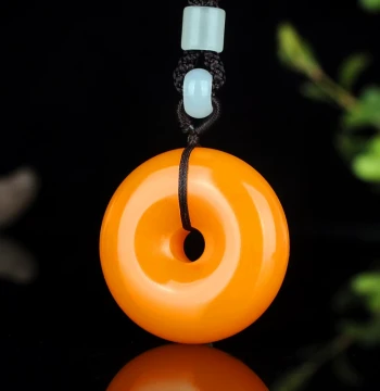 Natural Xinjiang Hetian Yellow Jade Peace Buckle Pendant for Men and Women Couples: Protective Amulet for Safety Jade Hanging Ornament Necklace